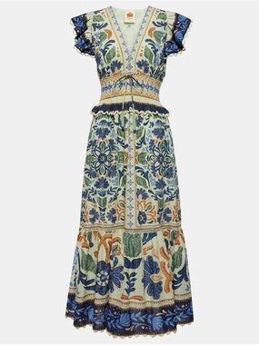 Farm Rio Ocean Tapestry Suzani Cotton Midi-Dress
